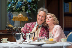 Christine Baranski as Judith Bliss and Richard E. Grant as David Bliss at the breakfast table in Hay Fever. Photo by Marc Brenner