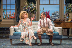 Christine Baranski as Judith Bliss and Ash Hunter as Sandy Tyrell in Hay Fever. Photo by Marc Brenner