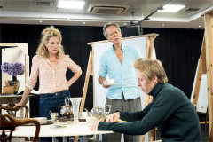 Nancy Carroll, Richard E. Grant and Will Close in rehearsals for Hay Fever. Photo by Marc Brenner