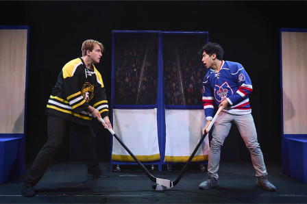 Joseph Dann and Zheng Xi Yong face off in Heated Rivalry: The Unauthorized Musical Parody at Underbelly Boulevard Soho. Photo by Matt Crockett