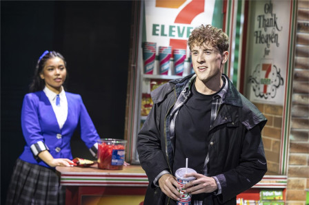 Gerardine Sacdalan as Veronica Sawyer and Louis Hearsey as J.D. in Heathers the Musical. Photo by Pamela Raith