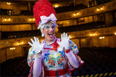Ben Harlow as Dame Trott on stage at Blackpool Grand Theatre