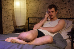 James Lee as Bert takes a call in Jerker. Photo by Scott Michaels