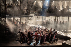 The company gathered around Sam Ryder in Jesus Christ Superstar at the London Palladium. Photo by Johan Persson