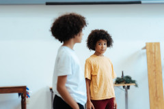 The two young actors sharing the title role in rehearsals for Lanny. Photo by Helen Murray