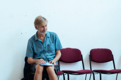 Richard Cant, who plays Pete, with his script in the rehearsal room. Photo by Helen Murray