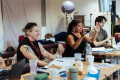 Adaptor Bea Roberts and director Nancy Medina at the production desk. Photo by Helen Murray