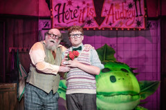 Andrew Whitehead (Mr Mushnik) and Scott McClure (Seymour) in Little Shop of Horrors at Exeter Northcott Theatre. Photo by Craig Fuller
