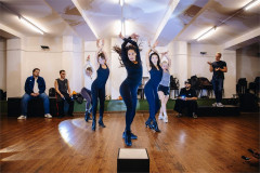 Holly James (centre) and the company in rehearsals for Love Never Dies in Concert. Photo by Danny Kaan