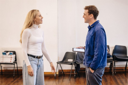 Celinde Schoenmaker and Jamie Muscato in rehearsals for Love Never Dies in Concert. Photo by Danny Kaan