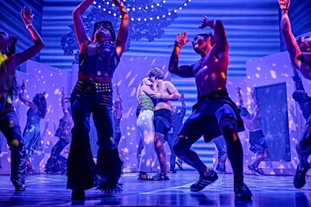 The company of Mamma Mia! at the Novello Theatre
