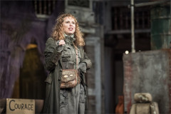 Michelle Terry as Mother Courage in Mother Courage and Her Children at Shakespeare's Globe, 2026. Photo by Marc Brenner