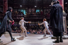 A scene from Hamlet at Shakespeare's Globe, 2018, with Michelle Terry in the title role. Photo by Tristram Kenton