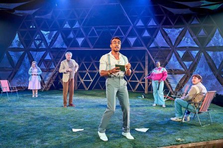 Munya Chawawa as Bottom with members of the company in A Midsummer Night's Dream at Chichester Festival Theatre. Photo by Manuel Harlan