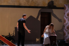 Rowan Polonski as GORAN and Samantha Begeman as NINA 02 in NINA at Battersea Arts Centre. Photo by Ali Wright