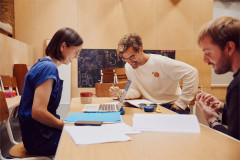 Daniel Ings and National Youth Theatre members at the rehearsal table for Letters to My Younger Future Self. Photo by Rich Lakos