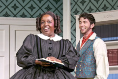 Lolly Adefope as Mary Todd Lincoln and Vinnie Heaven as Mary's Teacher in Oh, Mary! at the Trafalgar Theatre. Photo by Manuel Harlan