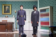 J.R. Ballantyne as Mary's Husband's Assistant and Syrus Lowe as Mary's Husband in Oh, Mary! at the Trafalgar Theatre. Photo by Manuel Harlan