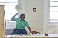 Lolly Adefope (Mary Todd Lincoln) in rehearsals for Oh, Mary!. Photo by Manuel Harlan
