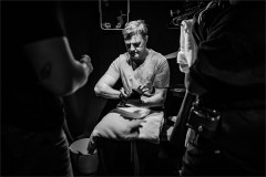 Behind the scenes on The Oresteia at the Bridge Theatre. Photo by Danny Kaan