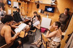 Behind the scenes on The Oresteia at the Bridge Theatre. Photo by Danny Kaan