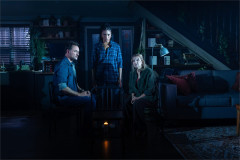 James Bye as James, Hannah Sinclair Robinson as Lou and Jo Castleton as Etheline Cotgrave in Paranormal Activity. Photo by Johan Persson
