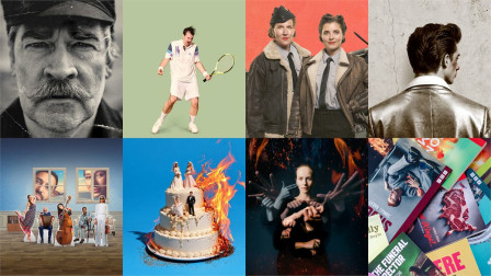 Artwork for Park Theatre's 2027 Park200 season: The Captain, Jimmy, Spitfire Girls, Mojo, Gianni Schicchi, The Wedding(s), The Quiet Revolution of Laurent Clerc and the Papatango New Writing Prize winner