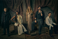 Phil Daniels, Gleanne Purcell-Brown, Lily Blunsom, George Maguire and Harrison Wilde in character for Disney's Pirates of the Caribbean: The Immersive Adventure. Photo by Dan Kennedy Photo