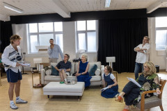 The company of Present Laughter in rehearsals. Photo by Simon Annand