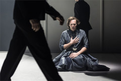 A scene at the monochrome court in As You Like It at the Royal Shakespeare Theatre. Photo by Marc Brenner