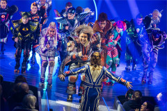 The company races towards the audience in Starlight Express at the Troubadour Wembley Park Theatre. Photo by Pamela Raith