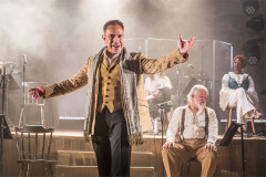 David Bedella as Henry Irving, with Matt Rixon as Walt Whitman and Jemma Geanaus as Ellen Terry, in Stoker Wilde. Photo by Marc Brenner