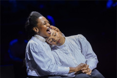 Beverley Knight MBE as Emmeline Pankhurst holding Naomi Katiyo as Sylvia Pankhurst in Sylvia. Photo by Tristram Kenton