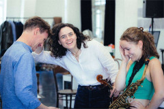 Members of the company of The Pianist between runs in the rehearsal room. Photo by Rich Southgate