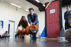 The fox puppet takes shape in rehearsal for Birmingham Rep’s new The Snowman. Photo by Johan Persson