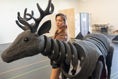 The stag puppet in the rehearsal room for Birmingham Rep’s new The Snowman. Photo by Johan Persson