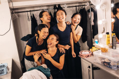 Clockwise from front: Michelle Miners, Yui Minari, Chui Yen, Sera Maehara and Sango Tajima backstage at the Gillian Lynne Theatre. Photo by Danny Kaan Clockwise from front: Michelle Miners, Yui Minari, Chui Yen, Sera Maehara and Sango Tajima backstage at the Gillian Lynne Theatre. Photo by Danny Kaan