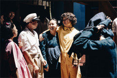 Victoria Chen, Steven Nguyen, Chui Yen and Helen Chong backstage at the Gillian Lynne Theatre during My Neighbour Totoro. Photo by Danny Kaan