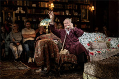 Jesse Tyler Ferguson as Truman Capote on the telephone in a dressing gown in Tru. Photo by Johan Persson