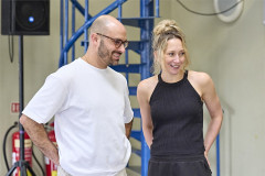 Jay Saighal as Fabian and Katie Wimpenny as Maria in rehearsals for Twelfth Night. Photo by Manuel Harlan