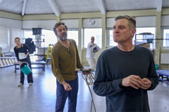 Mathew Horne, right, as Malvolio and Milo Twomey as Sir Toby Belch in rehearsals for Twelfth Night at the Crucible. Photo by Manuel Harlan