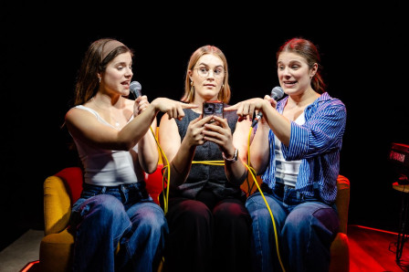 Frances Gilbert, Shona Maule and Carine Gilbert in Under the Influence at the King’s Head Theatre. Photo by Danny Kaan
