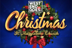 Key art for West End Does: Christmas 2026 at St Marylebone Church, showing a decorated Christmas wreath on a deep blue background. No photographer credited.
