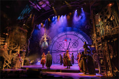 Glinda arrives in her bubble above the company of Wicked. Photo by Mark Senior