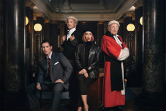 Matthew McGivern, Jo Stone-Fewings, Sophie Craig and David Shaw-Parker in Witness for the Prosecution at London County Hall. Photo by Sam Barker