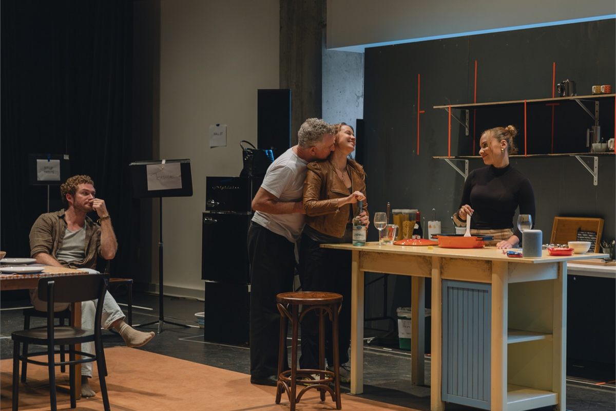 Finn Jones, Martin Marquez, Anna Camp and Jasmine Cephas Jones in rehearsal for 2:22 – A Ghost Story in New York. Photo by Langley Hayman