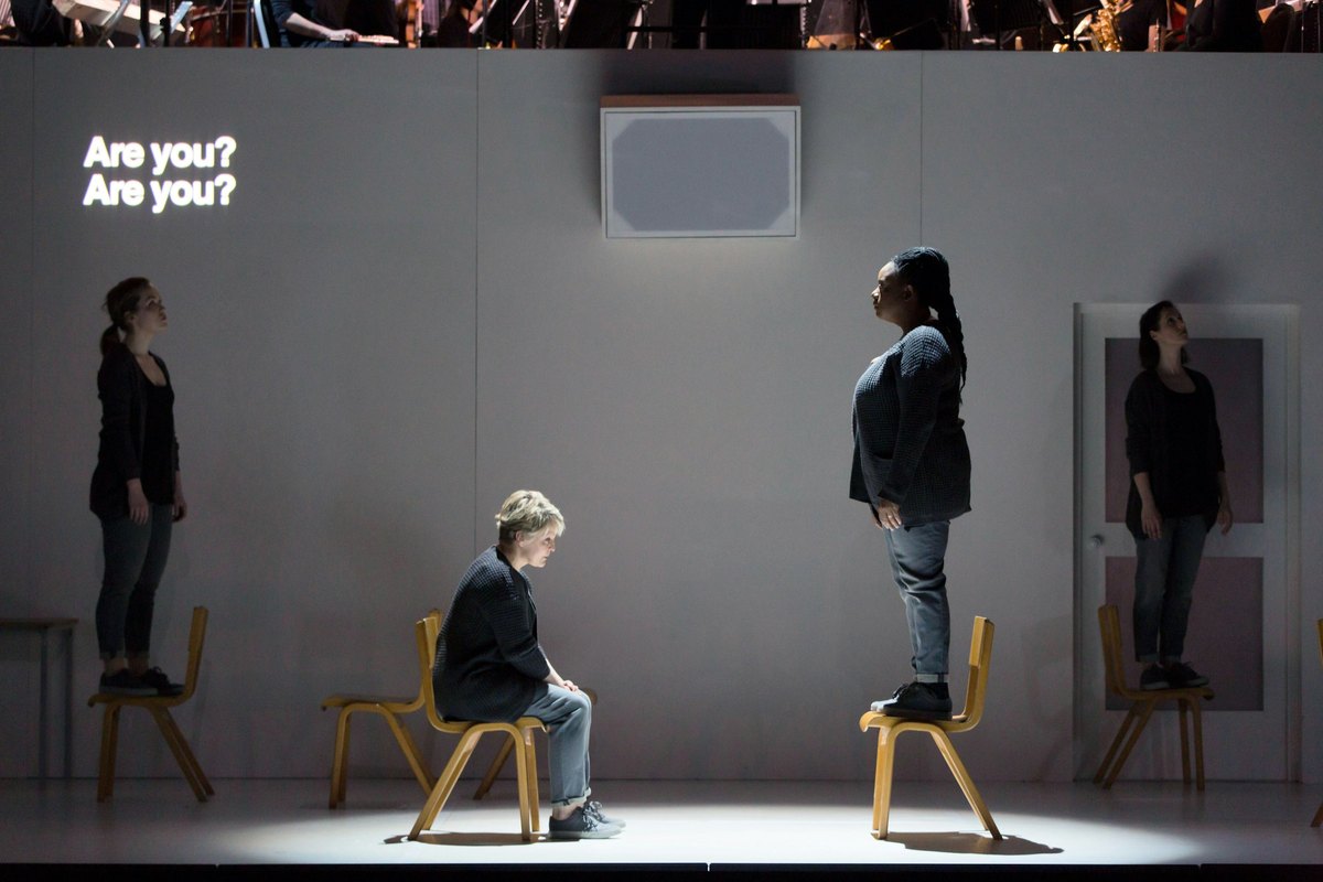 Emily Edmonds, Lucy Schaufer, Gweneth-Ann Rand and Susanna Hurrell in the 2016 Royal Opera staging of 4.48 Psychosis