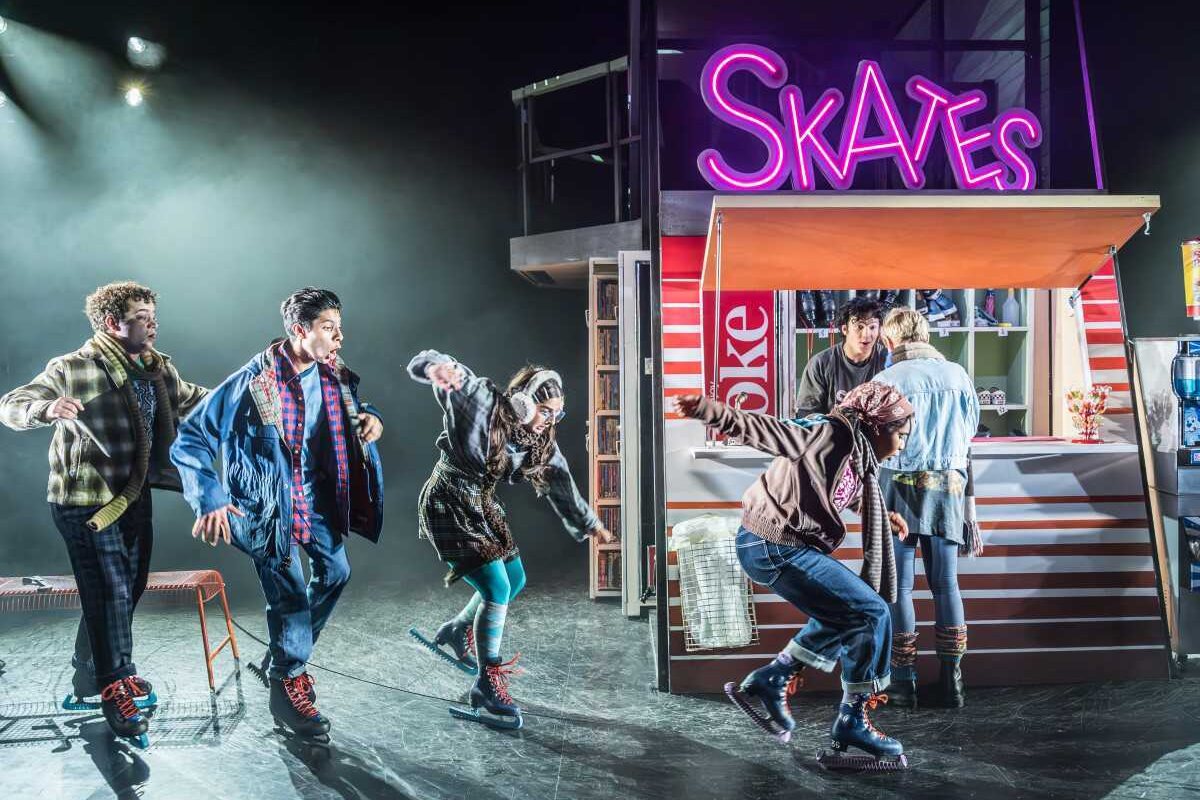 The company of Kimberly Akimbo outside the skating rink at Hampstead Theatre