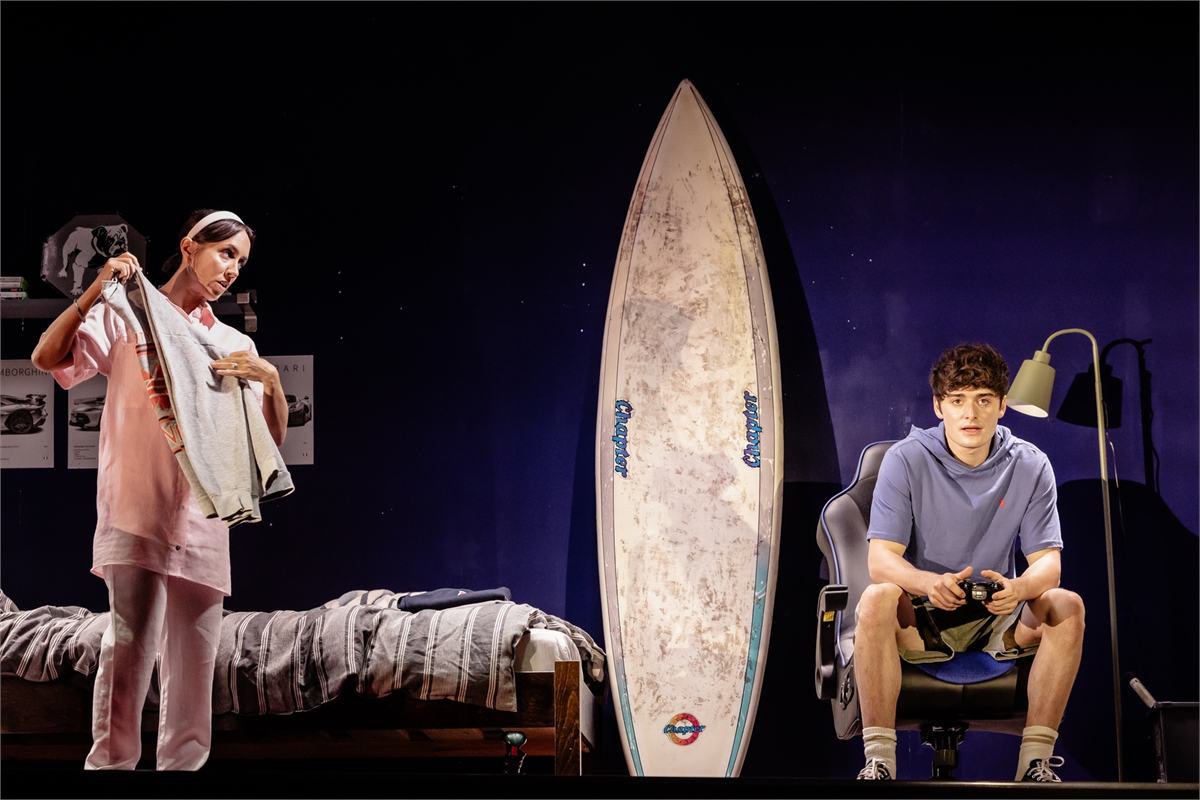 Janette Manrara and Noah Schnapp in Affluenza at Riverside Studios. Photo by Danny Kaan