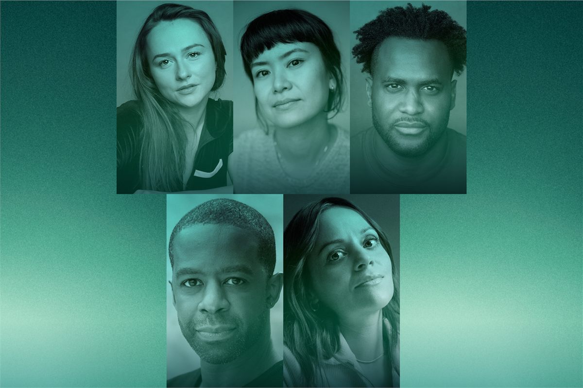 Headshots of Rosie Sheehy, Katie Leung, Kadiff Kirwan, Adrian Lester and Aysha Kala, the latest guest actors in An Oak Tree